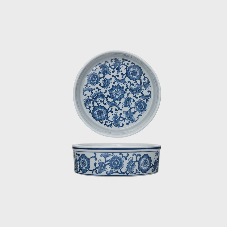 Cuppie Stoneware Pet Bowl w/ Floral Design - Large