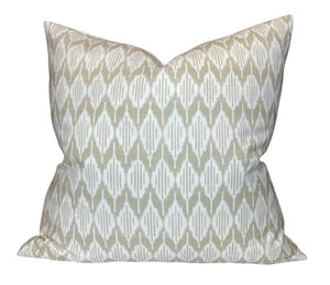 Ikat Throw Pillow Cover in Beige, 22" Square