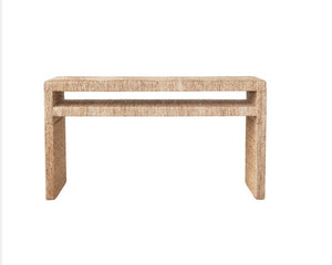 Hand-Woven Water Hyacinth & Acacia Wood Console Table