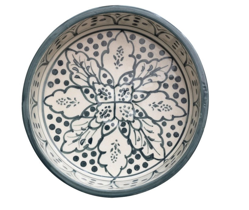 Cuppy Stoneware Pet Bowl w/ Design, Blue & Cream