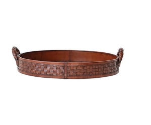 Philip Woven Leather Tray with Braided Handles