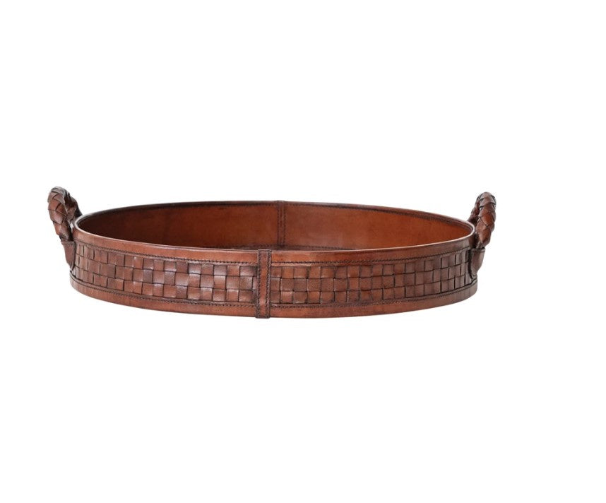 Philip Woven Leather Tray with Braided Handles