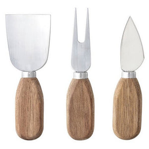Stainless Steel & Acacia Wood Cheese Utensils 5"L 5.5"L Set of 3