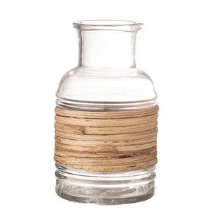Round Glass Vase Wrapped with Rattan 3.25"x6.25"