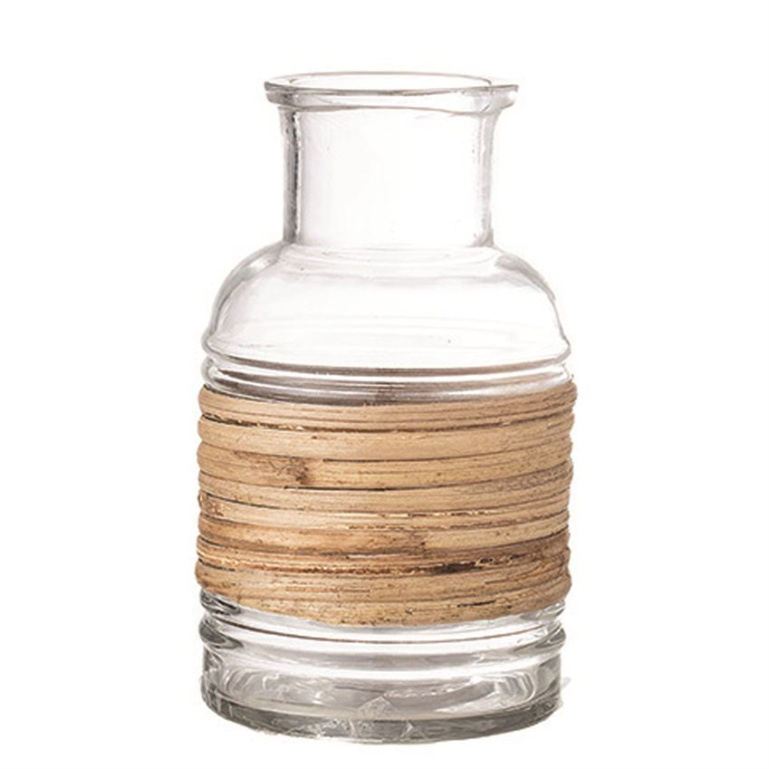 Round Glass Vase Wrapped with Rattan 3.25