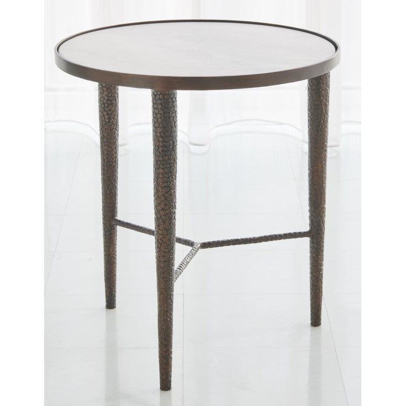 Hammered End Table Bronze w/White Marble