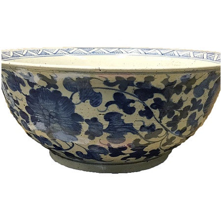 Porcelain Blue White Lrg Bowl w/Floral Leaves