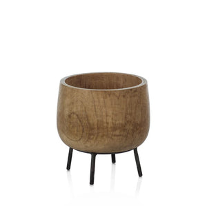 Mango Wood Bowl on Metal Stand - Small