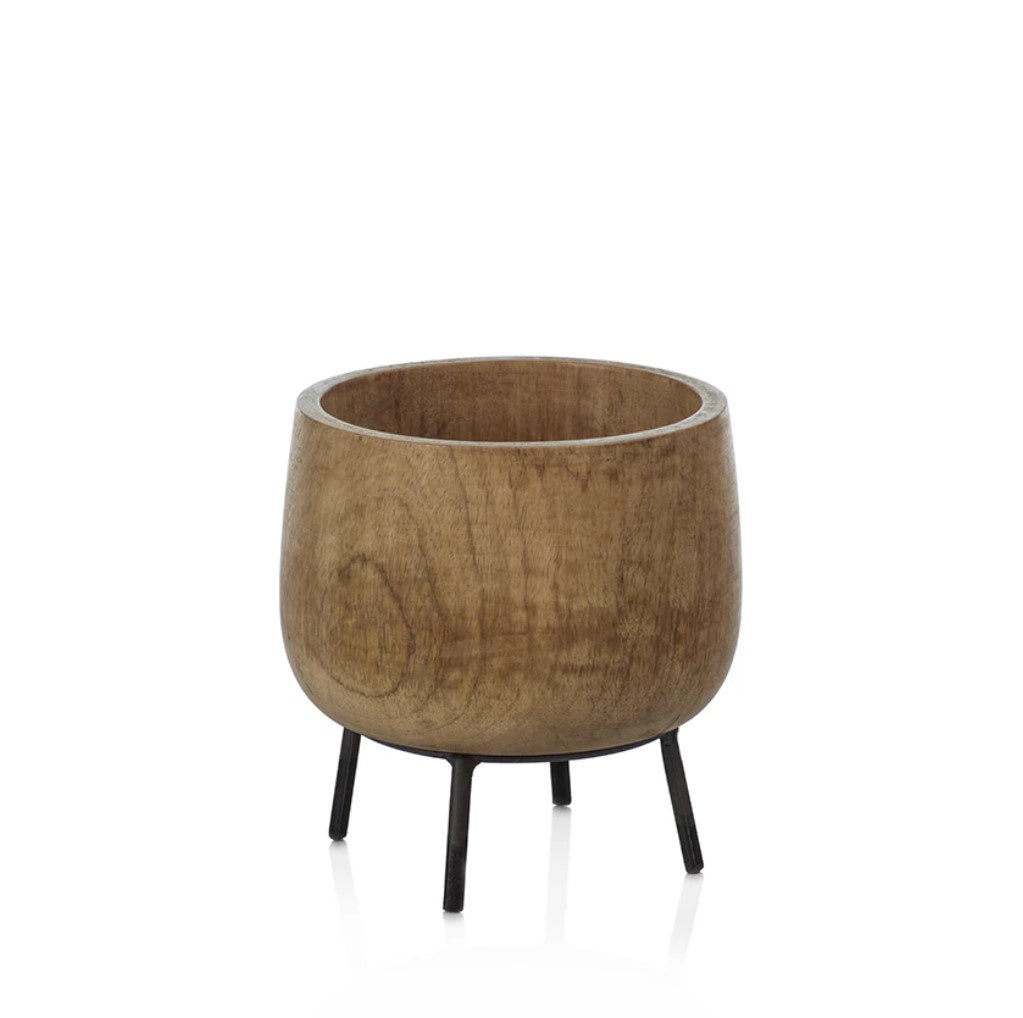 Mango Wood Bowl on Metal Stand - Small