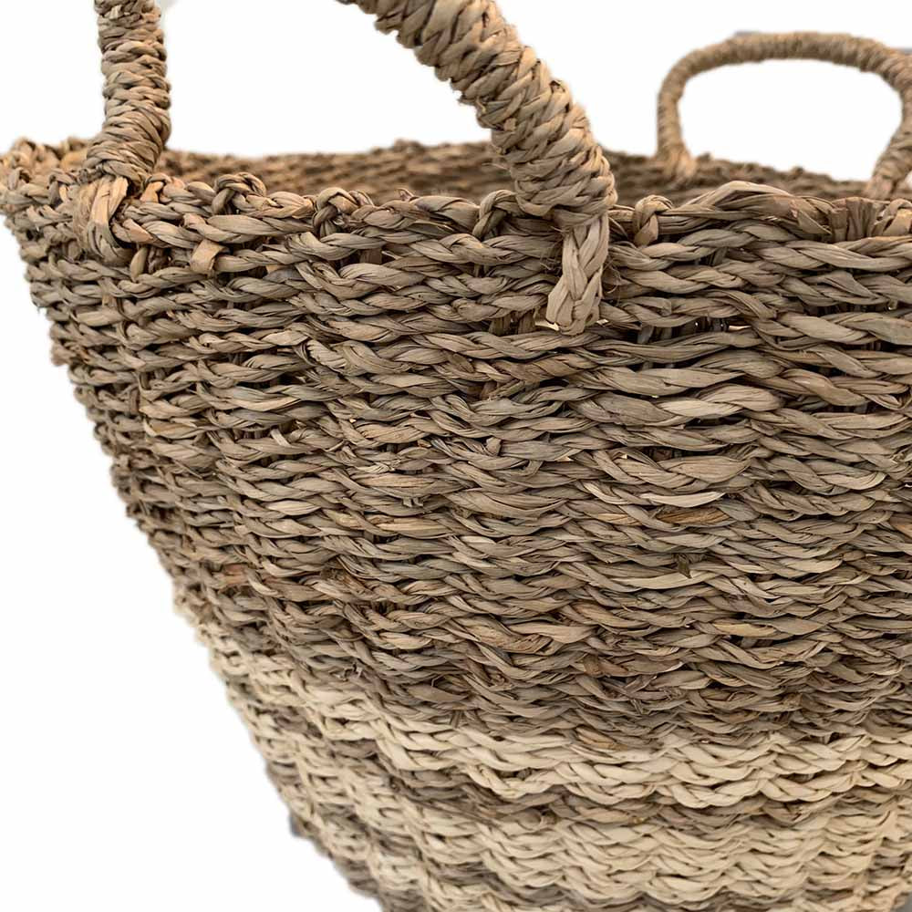 Natural Seagrass & Palm Baskets Stripes&Handles LARGE