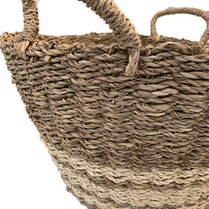 Natural Seagrass & Palm Baskets Stripes&Handles SET