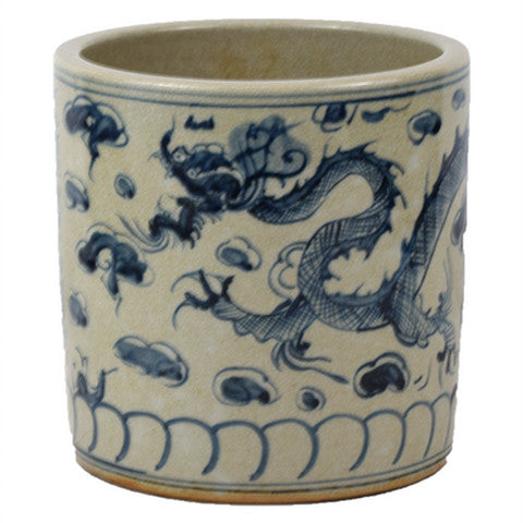 Porcelain blue white medium crackle pot w/dragon