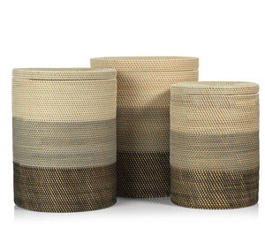 Catalina Rattan Lidded Baskets, Set of 3, #ID-404