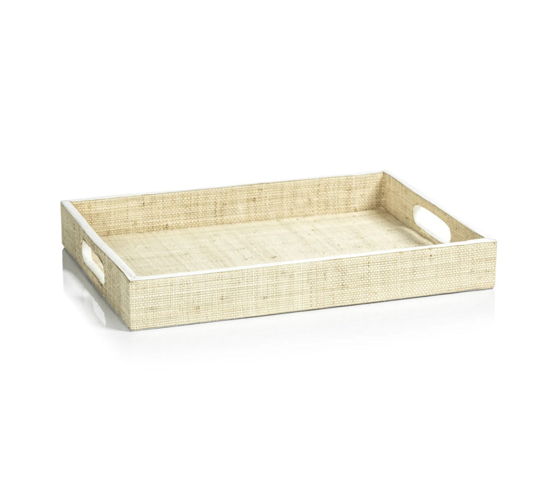 Raffia Tray with Leather Trim