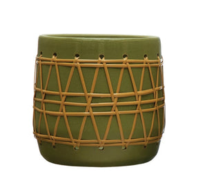 Stoneware Planter, Matte Green