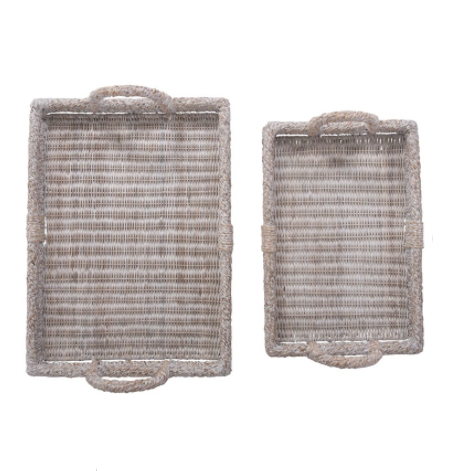 Rattan Trays, Whitewash Set of 2